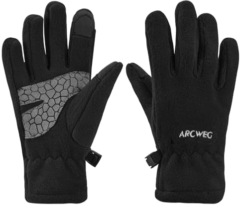 Arcweg Handschuhe Kinder Fleece Warm Laufhandschuhe Winter Gloves rutschfest Fahrradhandschuhe Touchscreen Winterhandschuhe Jungen Mädchen Fingerhandschuhe Sport Camping Laufen Schwarz S-M 5-6 Jahre