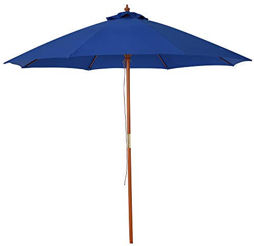 Outsunny 2.5m Garden Parasol Umbrella, Outdoor Market Table Umbrella with Wooden Pole & 8 Fibre Glass Ribs, Round Sun Shade Canopy, Blue