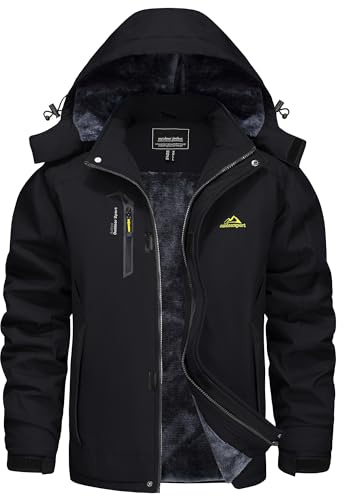 KEFITEVD Winterjacke Herren Wasserdicht Warm Gefütterte Arbeitsjacke Softshelljacke Atmungsaktiv Winter Skijacke Fleece Anorak Schwarz XL