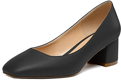 Elashe Femme Bout Carré Escarpins, 5cm Bloc Petit Talon, Bout Fermé À Enfiler Pumps Mat NoirEU39