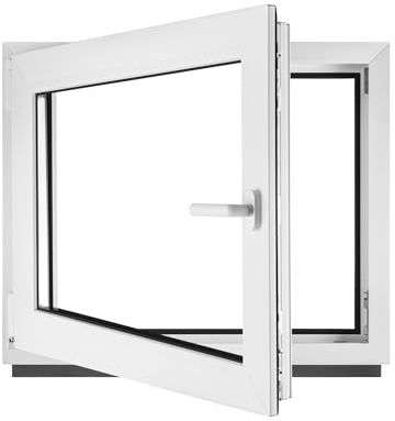 Fönsterkällarfönster plastfönster plast vit B x H 60 x 50 cm DIN vänster – ALLA storlekar – 3-vägs glasning B x H 600 x 500 mm – funktion vridbar lutning – topp
