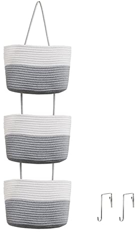 DYOUen Vielseitiger Hänge-Organizer aus gewebtem Baumwollseil für Bad, Kinderzimmer und Schlafzimmer (Weiß grau)