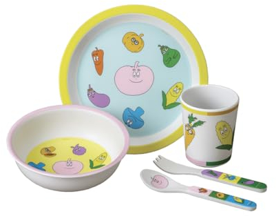 Petit jour – Geschenkset 5-teilig für Kinder ab 6 Monaten + – Melamin – BPA-frei – Teller 18 cm, Timbale 160 ml, Schüssel 250 ml, Set mit 2 Bestecken 14 cm – spülmaschinenfest – Barbapapa