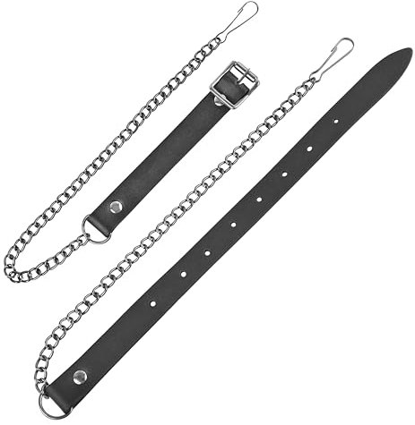 Kilt Emporium Verstellbarer Sporran-Gürtel aus Leder mit Metallkette, strapazierfähiges schottisches Kilt-Zubehör, Chrom/Antik-Finish, Antike Kette, 26 - 46