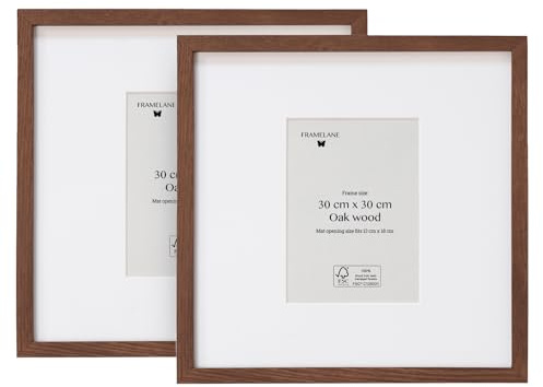 Framelane Set de 2 Marcos de Cuadros en Roble Oscuro FSC con Vidrio Acrílico Antirrayas y Antirroturas - Marco 30x30 Madera con Passepartout - Montaje Vertical u Horizontal