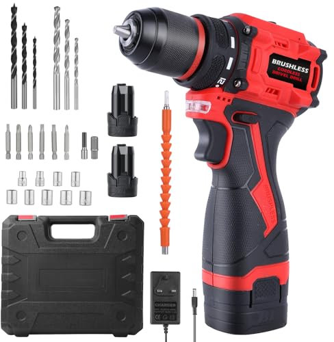 Perceuse Visseuse Sans Fil 16.8V, 2 Batteries 2.0Ah, 45Nm Moteur Sans Balais, LED, Percussion, 21+1 Réglages de Couple, 2 Vitesses