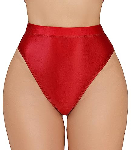 Maeau Women Shiny Oily Thong Panties Seamless Underwear Stretchy Briefs G-Strings Knickers Invisible Hipster Panties Ladies Lingerie M L XL XXL XXL Red