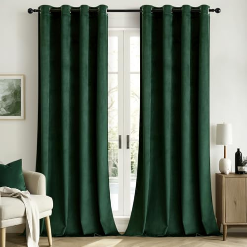 Woaboy Sammetsgardiner, mörkläggningsgardin, gardiner i sammet med öljetter, ogenomskinlig för vardagsrum, termogardin, ljudisolering, sovrum, set om 2, 140 x 225 cm (B x H)