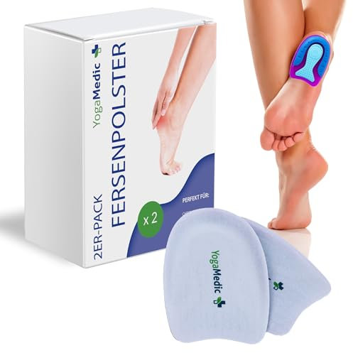 Yogamedic Fersenpolster gegen Fersensporn & Plantarfasziitis - 2 Paar 4-Schichten-Einlagen Einheitsgröße - Stoßabsorbierend & Rutschfest - Druckverteilung & Fersenkeil bei Achillessehnenentzündung