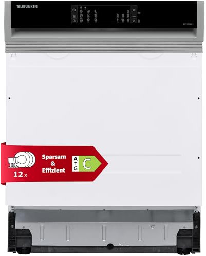 Telefunken Geschirrspüler teilintegriert | Einbauspülmaschine 60 cm | 12 Maßgedecke | 9 Programme | AquaStop - Schutz vor Wasserschäden | Auto-Door | leise 44 dB | inkl. Besteckkorb | G-ET-6014-C-I