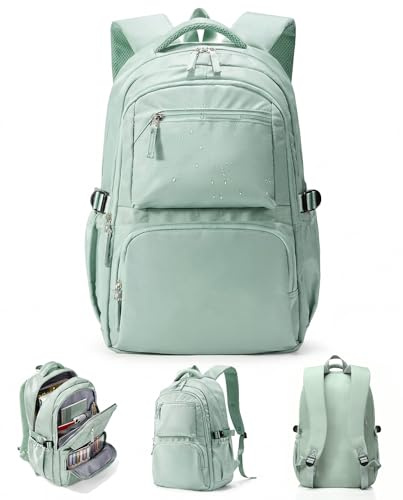 sikazan Rucksack Schule Teenager Mädchen Groß,Schulrucksack Teenager mit Laptopfach, Damen Rucksack Uni mit Vielen Fächern Leichter Casual Daypacks (Grün)