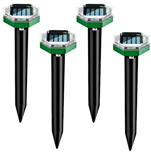 PLLYPE Lot de 4 répulsifs Anti-Taupes à ultrasons, étanches IP65, avec 3 Modes de Dissuasion, Anti-campagnols à ultrasons pour Taupe, Gopher, Serpents, campagnols