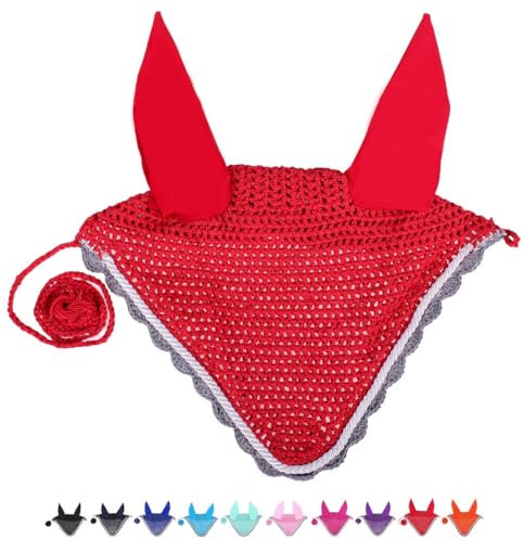 netproshop Knallige Fliegenohren, Fliegenhaube für Schutz vor Fliegen Shetty bis XL Full, Groesse:Pony, Farbe:Rot
