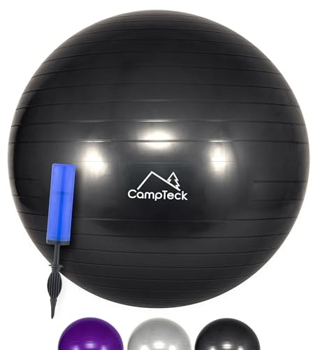CampTeck U7289 Unisex Balón Pelota Gimnasia Ejercicio 65cm con Bomba de Mano para Fitness, Yoga, Pilates - Negro