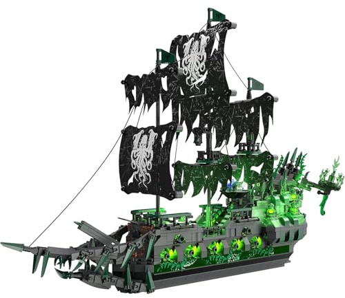 Brihappen Piratskepp byggstenar set med ljus, piratskepp klämbyggstenar leksak modell för kontor hemdekor, födelsedagspresent för vuxna barn pojkar (1 100 stycken)