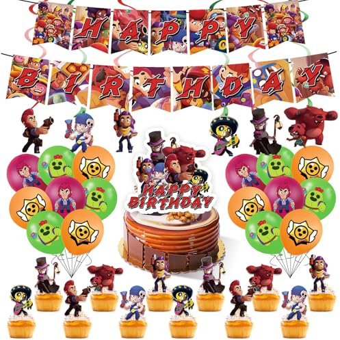 50 Stück Stars Geburtstagsdeko Set, Braw Stas Kindergeburtstag Deko, Cartoon Luftballons Geburtstag Dekoration Set für Kinder Jungen Mädchen Themenpartys Dekorationen