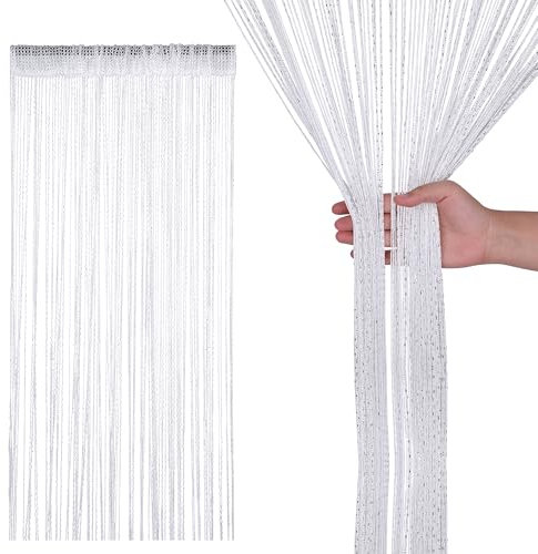 Cortina de hilos con purpurina – 200 cm x 90 cm, panel de flecos para puertas, ventanas y separador de habitaciones – Cortina de borlas de espagueti para decoración del hogar y decoración de eventos