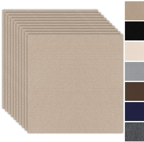 Azulejos de moqueta autoadhesivos, 50 x 50 cm, juego de 10 unidades, 2,5 m², alfombra con respaldo, alfombra resistente para el hogar, oficina, comercio, marrón claro