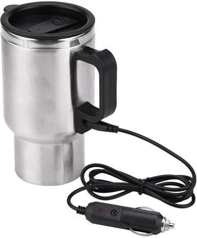 SEAFRONT Chauffage de Voyage en Acier Inoxydable électrique pour Voiture 12 V 450 Ml de Tasse de thé à café, Chaudière Isolée avec Voyant de Lumière pour les Voyageurs et les Navetteurs, Acier