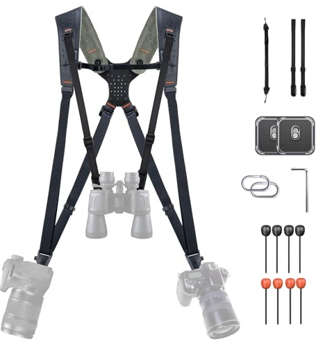 PGYTECH Camera Strap Master, Imbragatura Doppia Spalla in Pelle per 3 Fotocamere, Imbragatura Fotocamera Regolabile per Fotografi Professionisti, Sport/Fauna/Matrimonio/Eventi Cinghie Fotocamera, Nero
