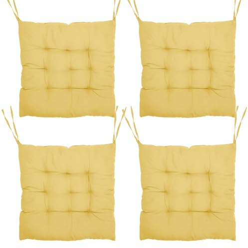 Tutamaz Set di 4 cuscini per sedia, 40 x 40 cm, con nastri, per sedie da giardino, per interni ed esterni, per sala da pranzo, soggiorno, sala studio (beige chiaro)