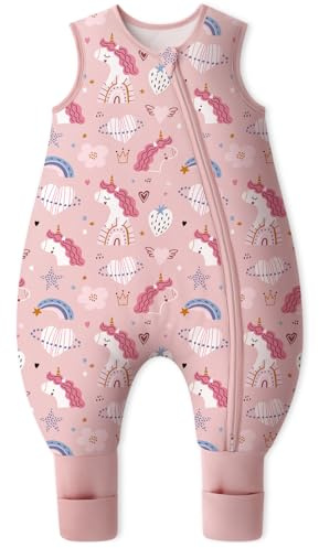 Yoofoss Saco de Dormir para Bébé con Pies Calcetines 2.5 TOG Algodón Todo el año Primavera Otoño Súper transpirable Dormir para Unisex 80 cm Niñas Niños 18-24 Meses