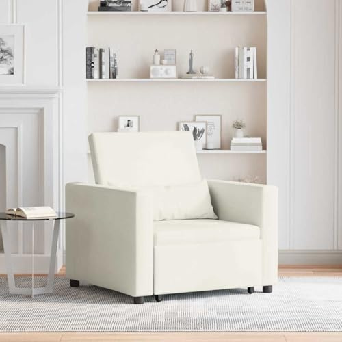 QUAHEAS Divano letto allungabile singolo, color crema, 90 x 165 x 87 cm, tessuto di velluto, schienale regolabile, poltrona funzionale 3 in 1 per soggiorno, camera da letto, ospiti