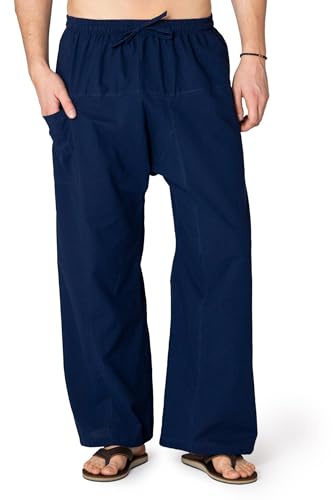 PANASIAM Lätta Bomullsbyxor Dam & Herr - Stil Thai Fiskarbyxor | Bekväma byxor, unisex pådragningsbyxor, elastisk midja & dragsko, perfekta för hemarbete, sjukhus & yoga