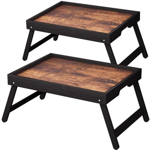 Fibogollo 2 Pack Wooden Bed Tray Table with Folding Legs,Breakfast Trays,Serving Tray for Food and Snack,Laptop Trays for Working