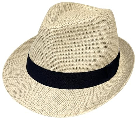 Wildarms Sombrero Fedora de Paja para Mujer con Cinta Negra, ala Ancha, Ligero, Transpirable y Plegable, Ideal para Playa, Vacaciones, Verano y Uso Diario
