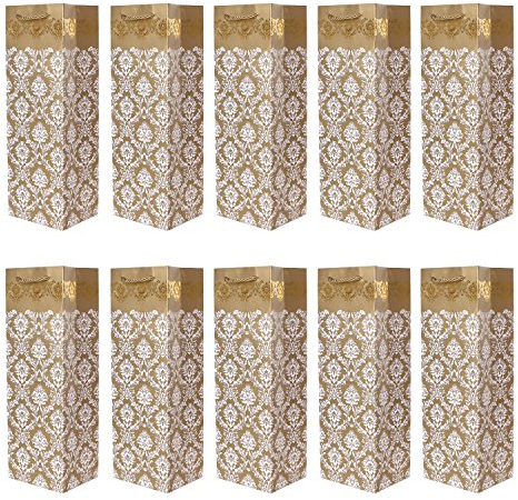 10er Packung edle Flaschentüten Geschenktüten gold für Wein Sekt und Champagner geeignet 36x12x10