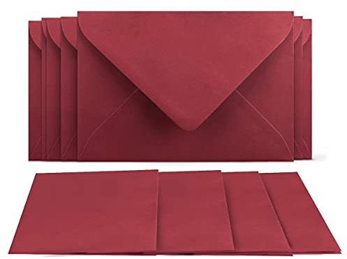 50 Klappkarten mit Umschlägen Set Dunkelrot - DIN A6 Blanko Doppelkarten 14,8 x 21 cm (160 g/m²) - DIN C6 Umschlag 11,4 x 16,2 cm (80 g/m²) Nassklebung - Grußkarten Einladungskarten Hochzeit