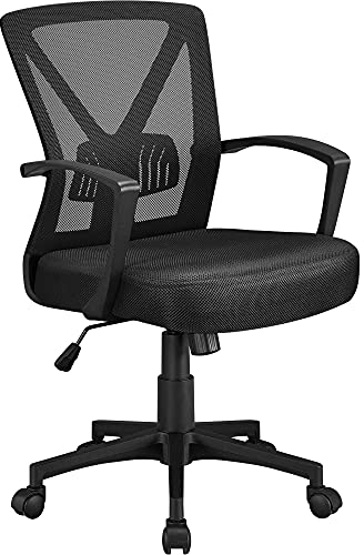 Yaheetech Bürostuhl Schreibtischstuhl, Drehstuhl mit Mesh, Home Office Chair ergonomisch, höhenverstellbarer Computerstuhl mit Rückenstütze, gepolsterten Sitz, fürs Arbeitszimmer/Büro Schwarz