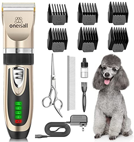oneisall Leise Hundeschermaschine, 2000mAH 4h Laufzeit Schermaschine Katze Hunde mit dichtem Fell, Hunde Haarschneidemaschine Tierhaarschneidemaschine mit leistungstarken Motor