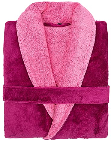 LOOKS BY WOLFGANG JOOP Bademantel XL, Bademantel Damen Frottee, Frauen Morgenmantel beere mit Schalkragen, hochwertige Baumwollmischung