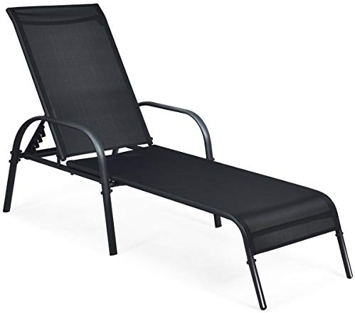 GIANTEX Sonnenliege Gartenliege Outdoor, Strandliege Relaxliege mit 5-stufig Verstellbarer Rückenlehne, Liegestuhl Liegesessel Eisenrahmen bis 160 kg belastbar, Liege ergonomisch 192x66x61,5 cm