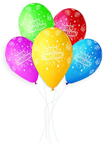 Busta 25 palloncini Buon Compleanno in lattice naturale Premium Quality G120 (Ø 33cm / 13), colori assortiti