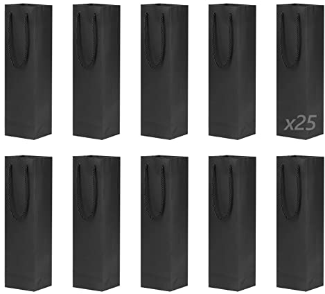 25 Stk Geschenktüten Flaschen, Flaschentüten Wein mit Griff, Weintasche Geschenk Papier, Kraftpapier Weinflaschenbeutel, Champagner Flaschentüten für Weihnachten,Hochzeit,Geburtstag,Ostern(Schwarz)