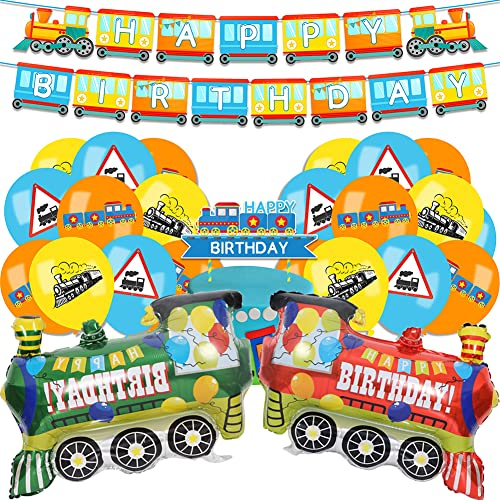 HGSHUO Zug Geburtstag Deko Folienballon Auto Luftballon Tortendeko Cars Kindergeburtstag Ballon Girlande Happy Birthday Banner Zug Geburtstagsdeko