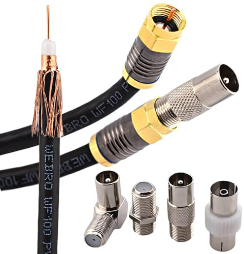 Duncan Duck (Black 1mtr) Coaxial TV Aerial Lead + Satellite Cable + Virgin Media Cable - Male to Male + Male to Female - WF100 All Copper Coaxial Cables - Gold Plated Compression Connectors.