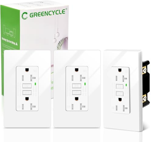 Greencycle GFCI Outlet 20 Amp 3 Pack, GFI Electrical Outlet White, Weather Resistant Outdoor Receptacle with LED Indicator - ETL Listed, Residential & Commercial Grade, Includes Wall Plates & Screws