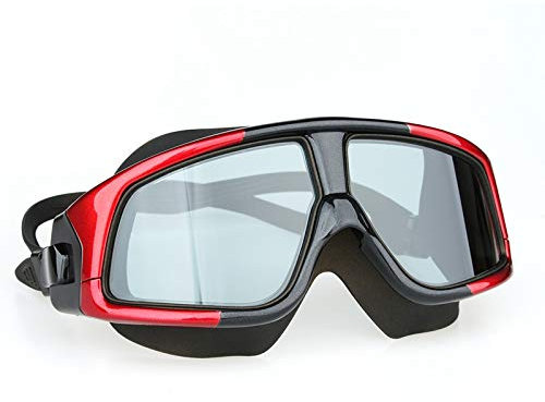 ZJCNHY Schwimmbrille Schwimmbrille, bequem, Silikon, großer Rahmen, Schwimmbrille, Antibeschlag, UV-Schutz, for Herren und Damen, Schwimmmaske, wasserdicht (Color : Clear Red)