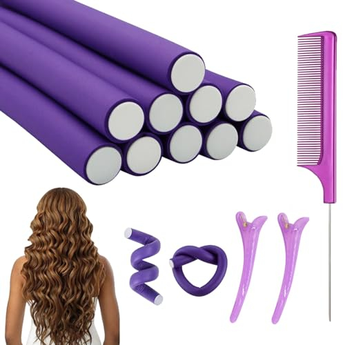Toulifly Bigodini Flessibili Capelli Senza Calore,Bigodini Morbidi Per Dormire,10 Pezzi Rubber Hair Rollers Curlers,Bigodini di Capelli Senza Calore,Bigodini in Schiuma,per Capelli Mossi DIY