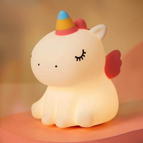 VTIGER Luz Nocturna Infantil Unicornio, 3 luminosidad, Recargable, función temporizadora, bonita luz nocturna para niñas, lámpara unicornio de silicona táctil, Deco para habitación infantil, Regalo