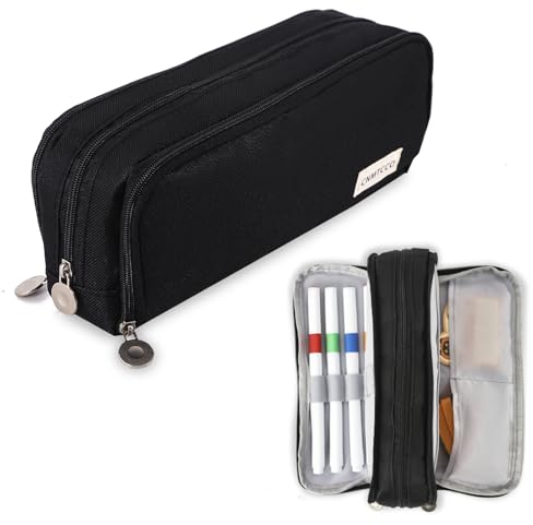 CNMTCCO Federmäppchen Federtaschen Für Studenten - Großes Fassungsvermögen Multifunktional 3 Fächer Schwarz Für Jungen Und Mädchen Ideal Für Schule Büro Und Uni Praktische Aufbewahrung