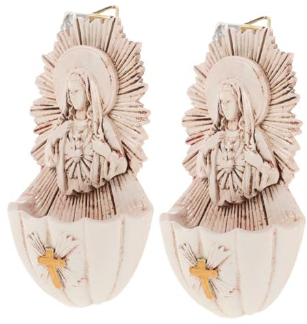 GRIRIW 2pièces Fontaine Eau Sainte Catholique Résine Décoration Murale Pour Entrée Salon Pour Baptêmes Et Mariages