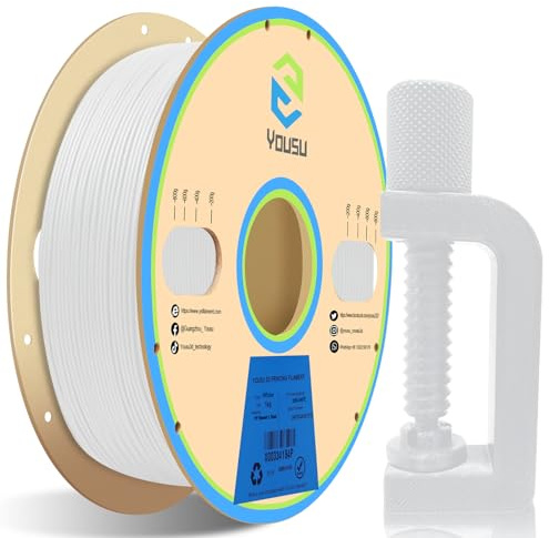 YOUSU Polypropylene PP Filament 1.75 mm (± 0.03) for 3D Printer Included Build Sheet, Semi-Flexible Ultra Tough Filament, White 1 kg (2.2 lbs)