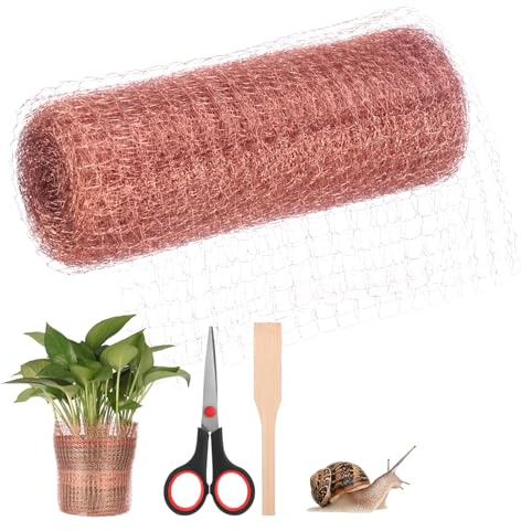 HonGien Snigelkontroll i koppar, 12,7 cm x 20 fot, 100 % ren kopparnät rulle stickat kopparnät för gnagare, orm, fladdermus och snigel, kopparfyllningstyg med träspade och sax (127 mm x 6 m)