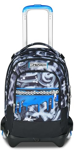 Seven Trolley Scuola Jack 3 Ruote Detach, Grigio Azzurro, Zaino Con Carrello Sganciabile Da 37 L, Tasca Borraccia, Zainetto Staccabile, Multiuso e Spazioso, Scuola Elementare e Media, Zaino Bambino