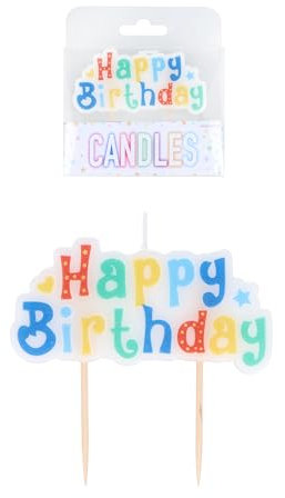 Henbrandt Single Colourful Happy Birthday White Block Candle Cake Topper on Wooden Picks Multicolour and Letter Candle for Birthday Cake and Cupcake Decorations